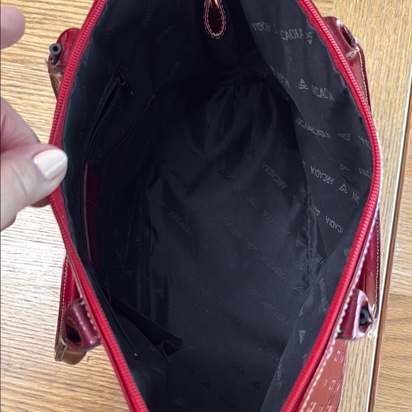 Arcadia Red Patent Leather Satchel with Glossy Finish - Picture 9 of 16